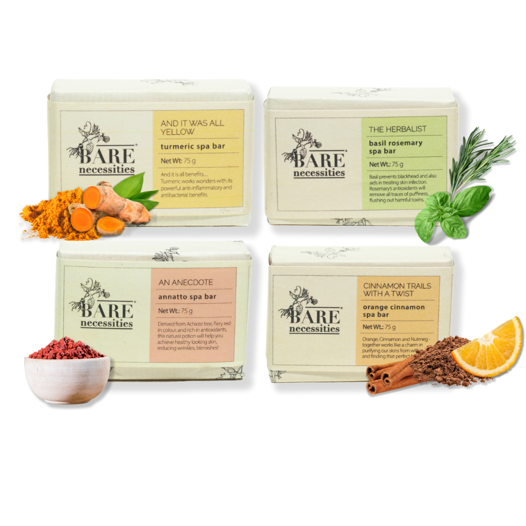 Luxury handmade soap bar | pack of 4 - turmeric glow, nourishing rosemary, deep cleansing orange, exfoliating annatto