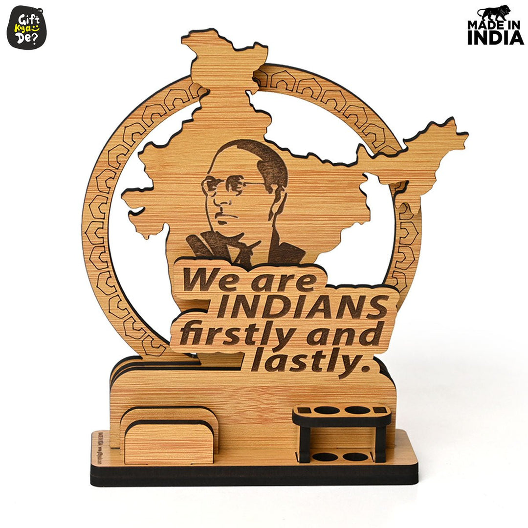 Gift Kya De Political Pen Stand and Card Holder | Gandhi Ji, Ambedkar Ji & Bhagat Singh Ji  | Wise Quotes | Mementos