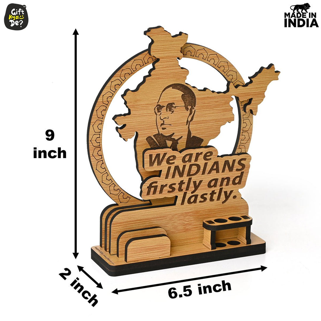 Gift Kya De Political Pen Stand and Card Holder | Gandhi Ji, Ambedkar Ji & Bhagat Singh Ji  | Wise Quotes | Mementos