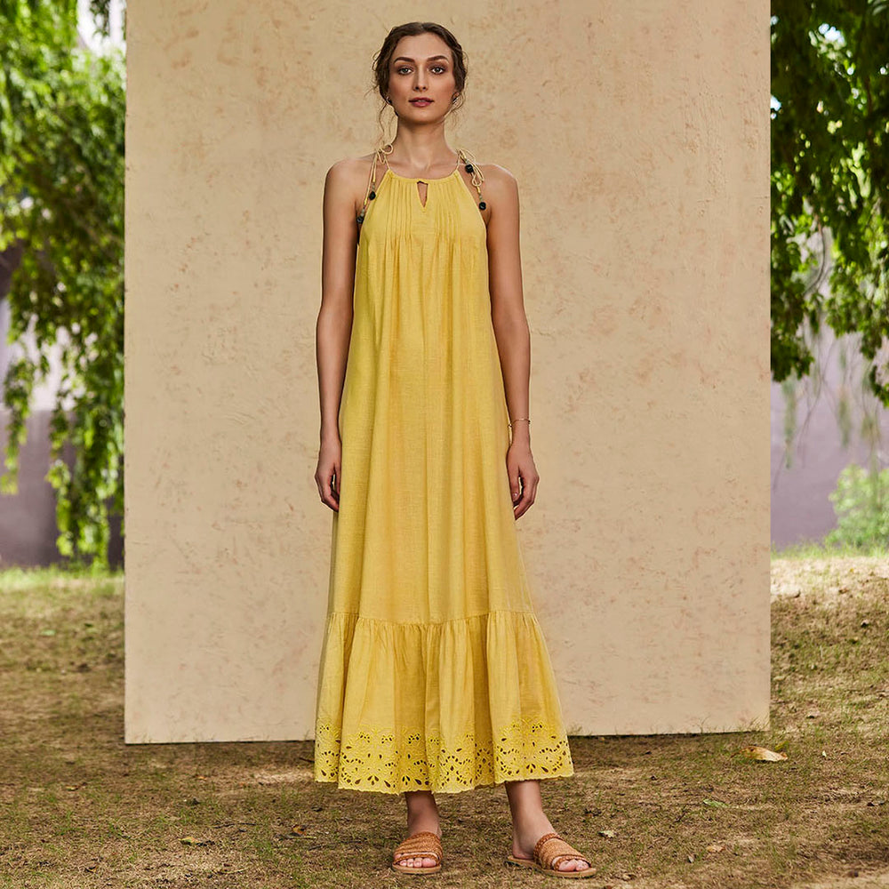B77 Women's Embroidered Maxi Dress In Organic Linen