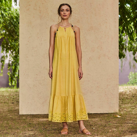 B77 Women's Embroidered Maxi Dress In Organic Linen