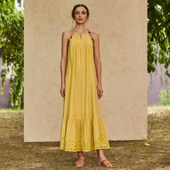 B77 Women's Embroidered Maxi Dress In Organic Linen