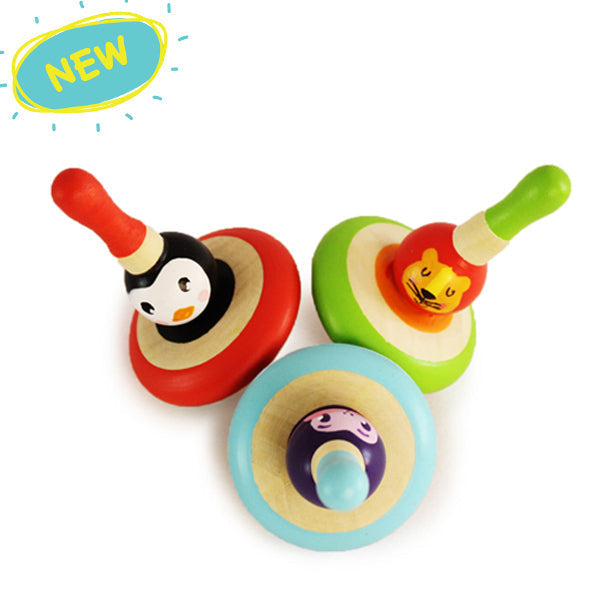 Shumee Wooden Animal Spin Tops - Set of 3