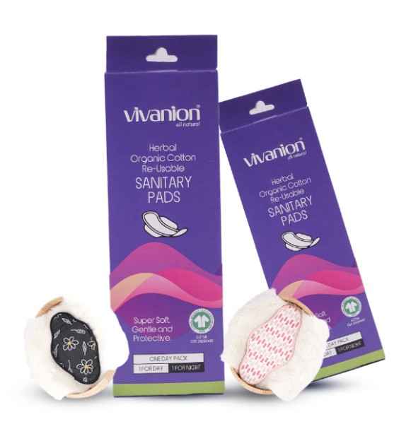 VIVANION Herbal Organic Cotton Re-Usable Sanitary Pads |Anti-Bacterial Coated | Bio Degradable | Pack of 2 | Combo Colors - 1 DAY PAD + 1 NIGHT PAD