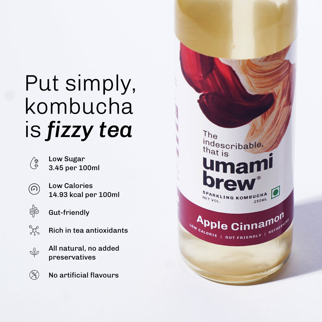 Umami Brew Apple Cinnamon Sparkling Kombucha (Pack of 6)