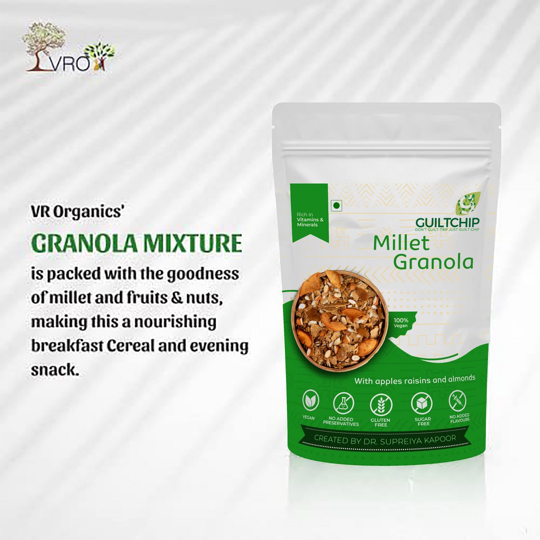 GUILTCHIP Millet Granola With Sun Dried Apples, Almonds & Raisins - 190 gm