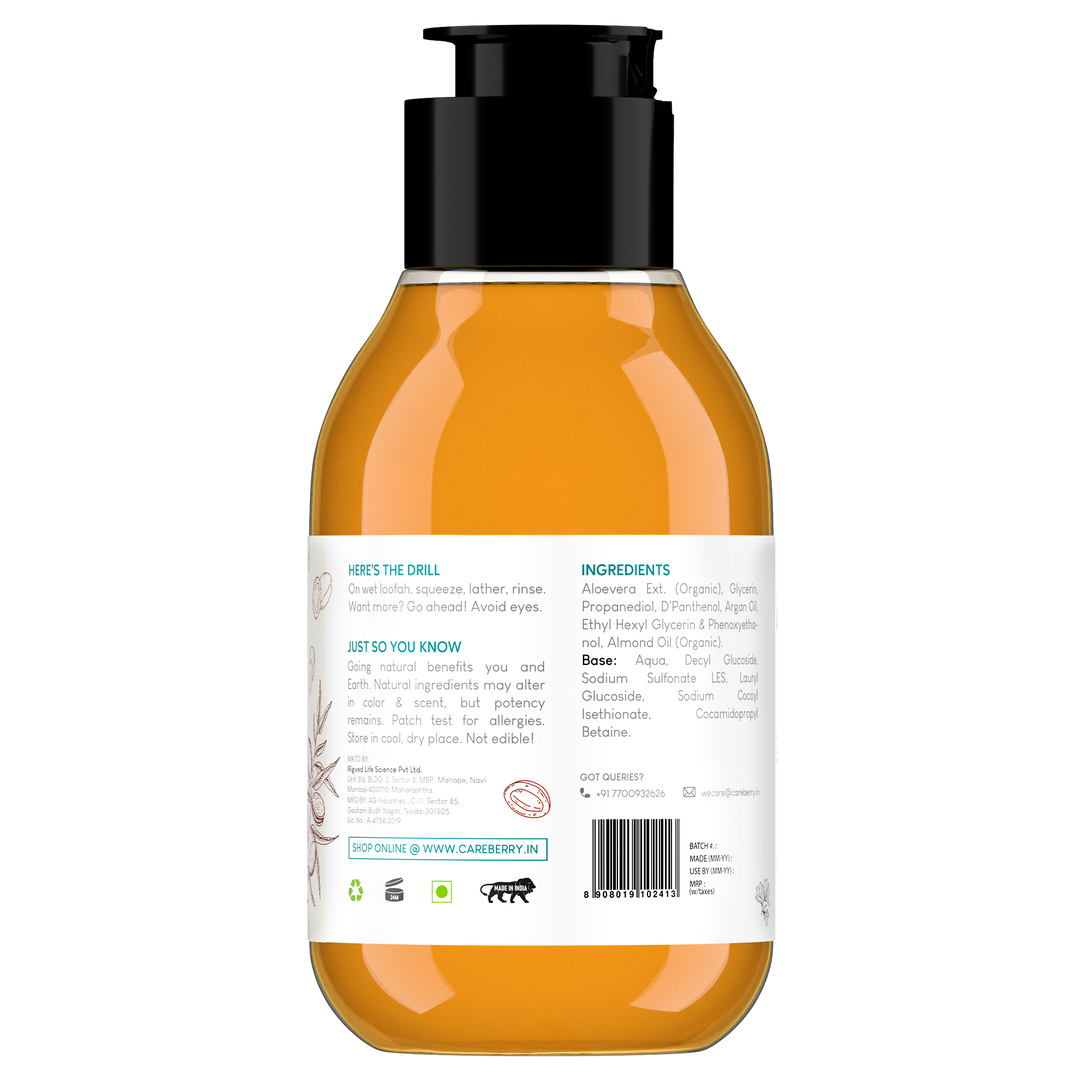 Careberry Argan & Almond Oil Shower Gel | Deeply Nourishing| AYUSH Certified | Sulphate & Paraben-Free