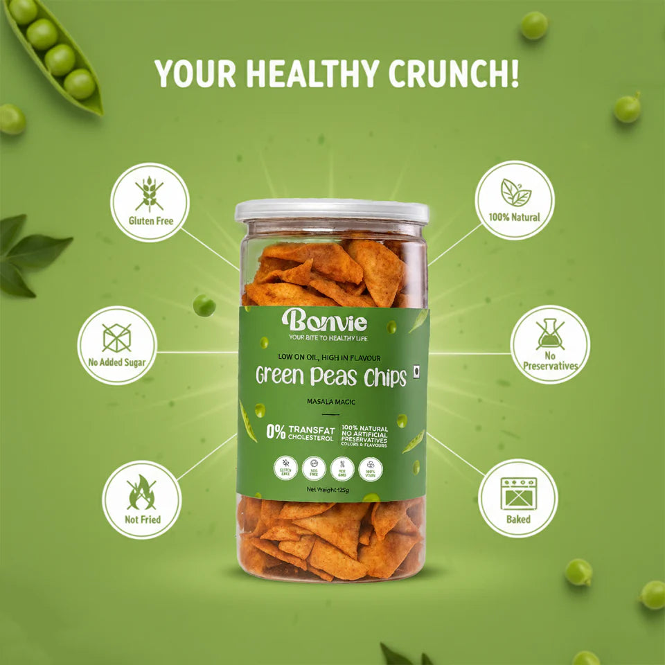 Bonvie Green Peas Chips - Masala Magic Pack of 3