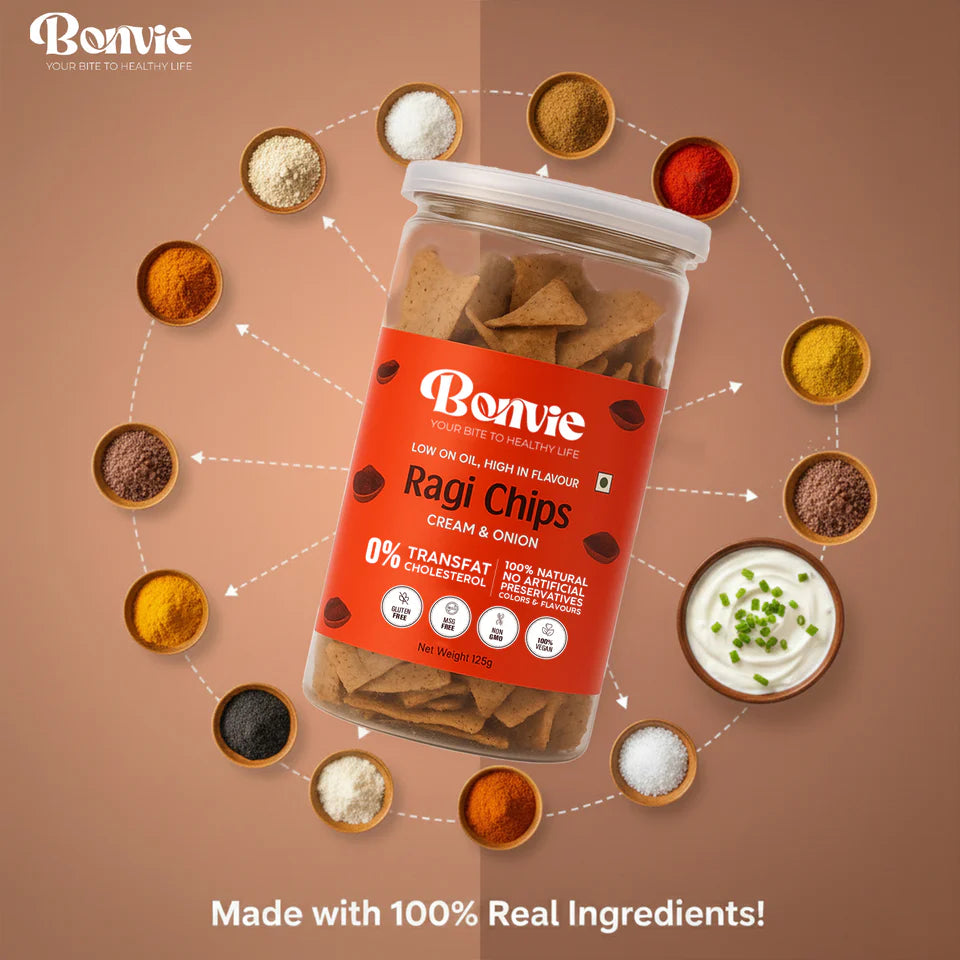 Bonvie Ragi Chips - Cream & Onion Pack of 3