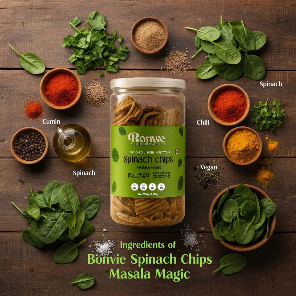 Bonvie Spinach Chips - Masala Magic Pack of 3