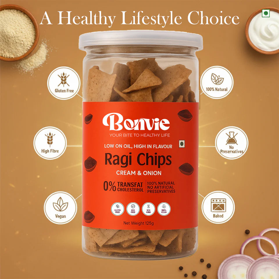 Bonvie Ragi Chips - Cream & Onion Pack of 3