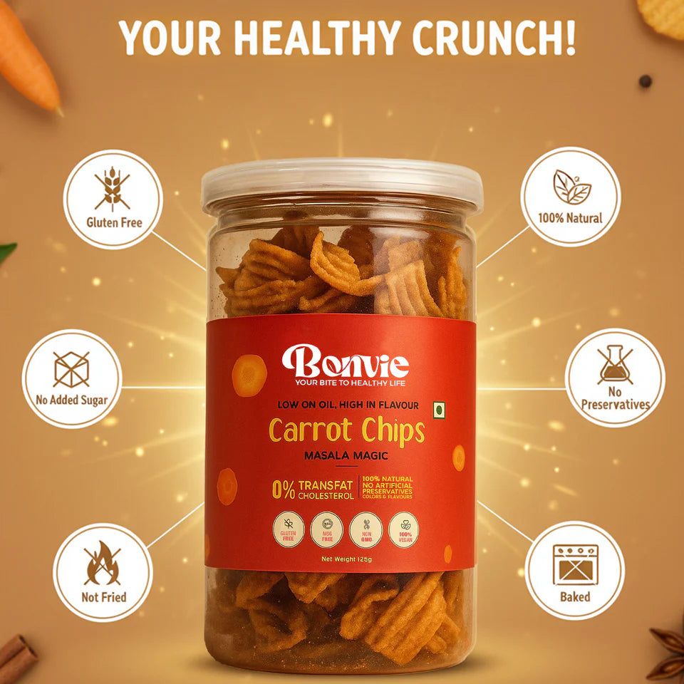 Bonvie Carrot Chips - Masala Magic Pack of 3
