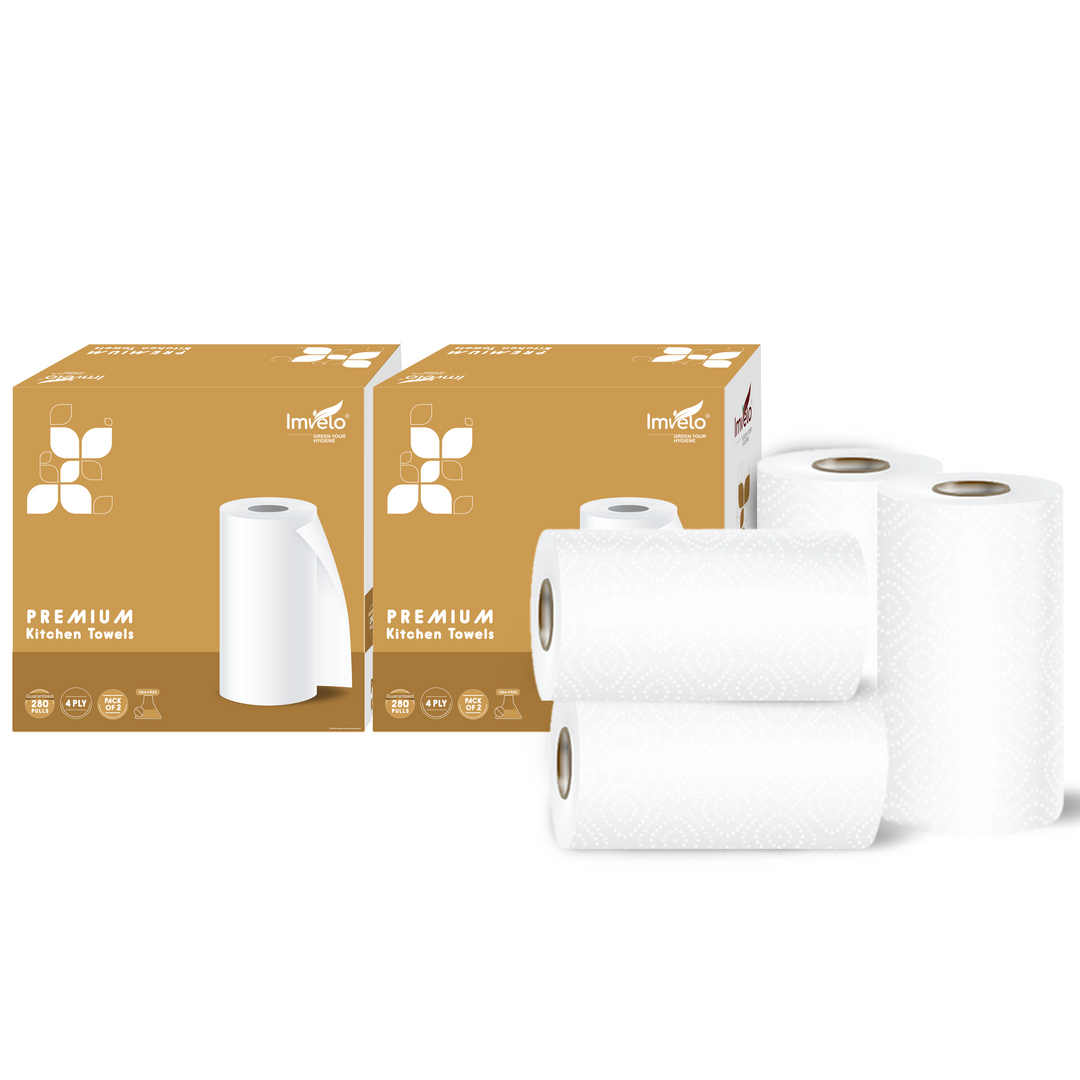 Imvelo 4 Ply Kitchen Towel | 140 Pulls per Roll | OBA Free & Safe to Skin | Highly Absorbent | Food - Safe Kitchen Tissue Roll | White Tissue Papers for Kitchen use