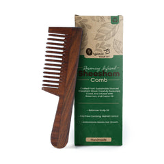 Organic B Indian Rosewood Straight Handle Wide Tooth Comb |Rosemary Infused