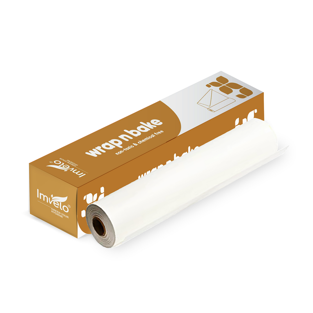 Imvelo Wrap n Bake Paper Roll | 20 Mtr | Non - Sticky & Oil Proof Butter Paper | Food - Safe & Chemical Free | Foil Paper for Food Wrap | Microweable & Oven Safe | Wrapping and Baking Paper