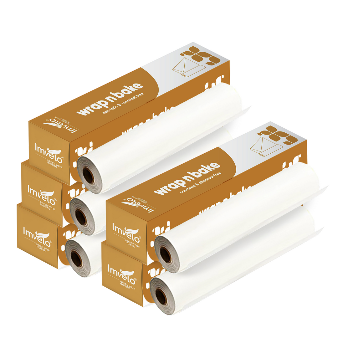 Imvelo Wrap n Bake Paper Roll | 20 Mtr | Non - Sticky & Oil Proof Butter Paper | Food - Safe & Chemical Free | Foil Paper for Food Wrap | Microweable & Oven Safe | Wrapping and Baking Paper