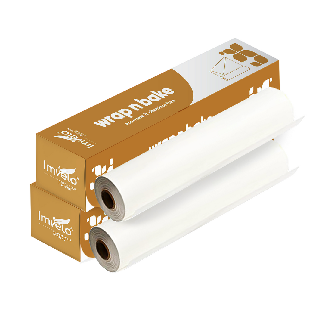 Imvelo Wrap n Bake Paper Roll | 20 Mtr | Non - Sticky & Oil Proof Butter Paper | Food - Safe & Chemical Free | Foil Paper for Food Wrap | Microweable & Oven Safe | Wrapping and Baking Paper