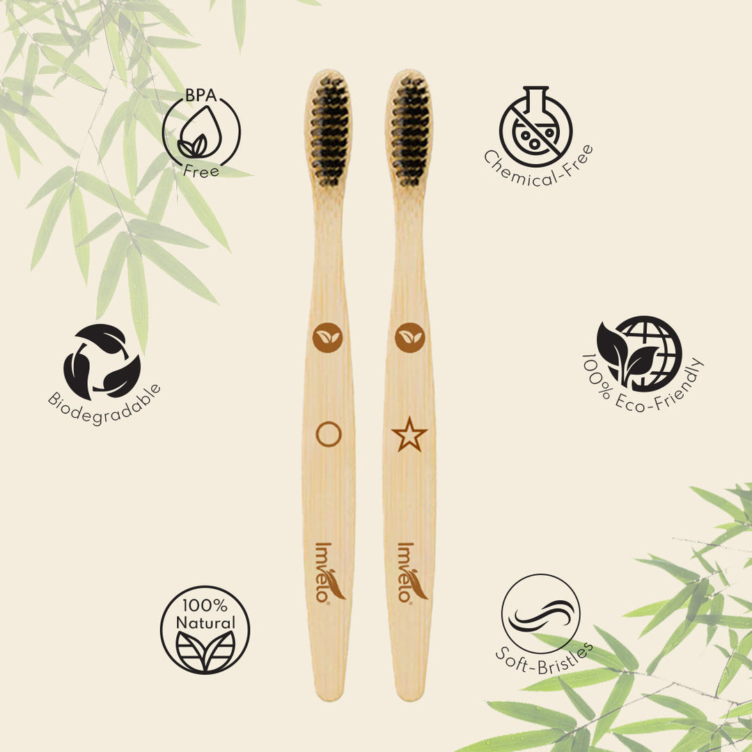 Imvelo Manual Bamboo Toothbrush | Charcoal Activated | Soft Bristles Brush Toothbrush | Natural & Ecofriendly Oral Care | Biodegradable Brush For Men & Women