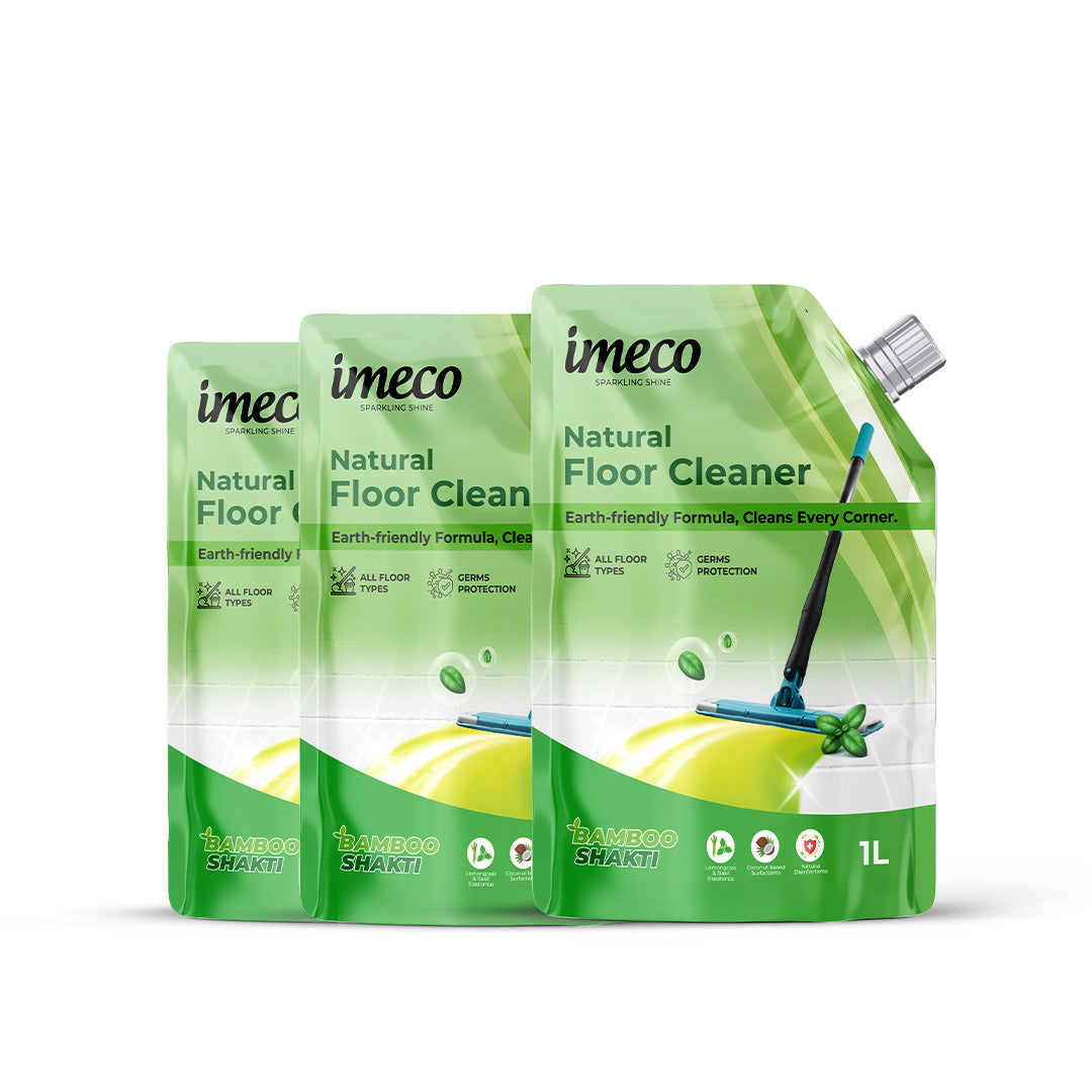 IMECO Bamboo Shakti Floor Cleaner 1L (Pouch) - Lemongrass & Basil Fragrance for All-Purpose Tile, Floor & Wall Cleaner