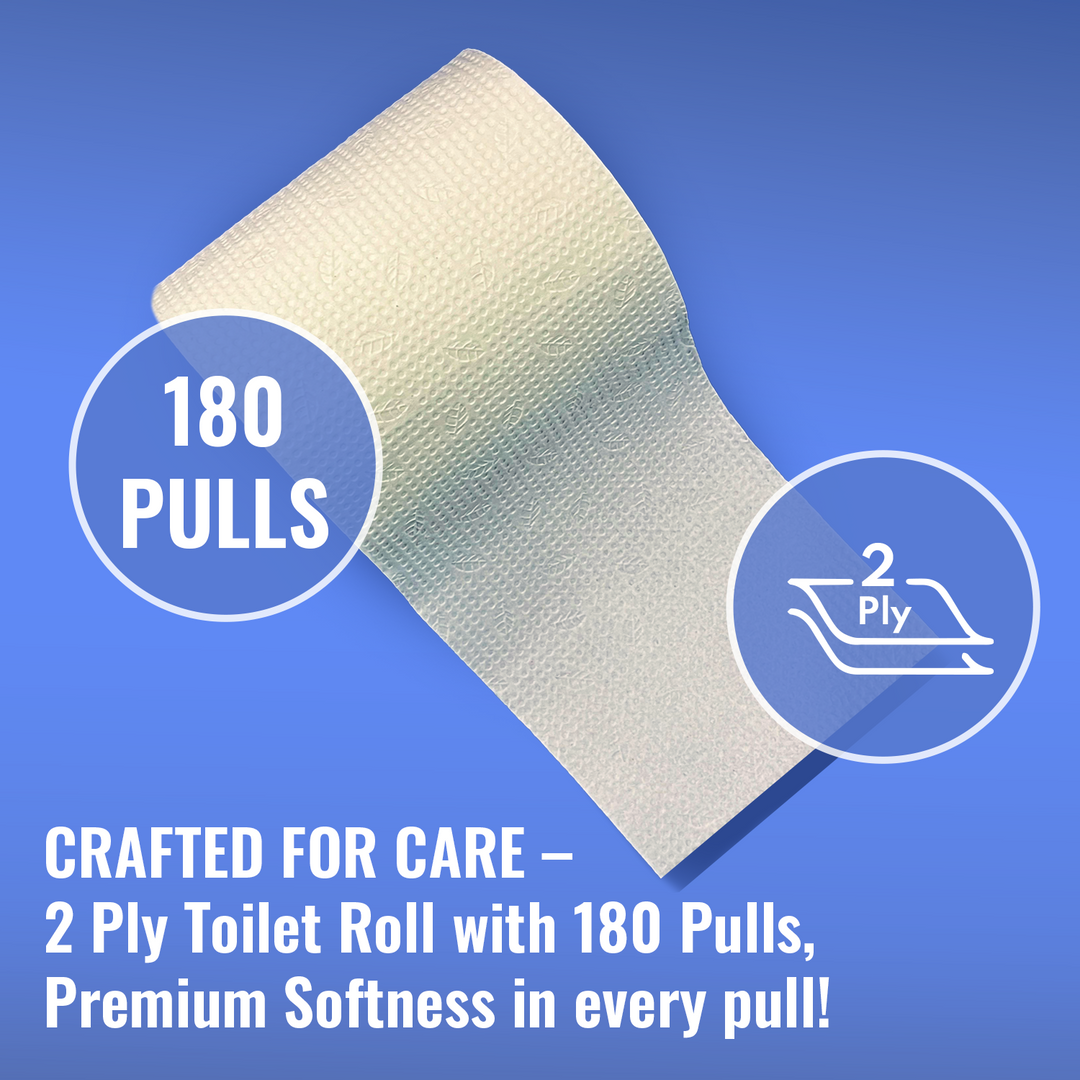 Imvelo 2 Ply Toilet Tissue Rolls - 180 Pulls Each Roll - Soft, Highly Absorbent, Septic Safe, 100% Virgin Pulp, OBA-Free Tissue Paper Roll, Bathroom Toilet Roll - Family Pack