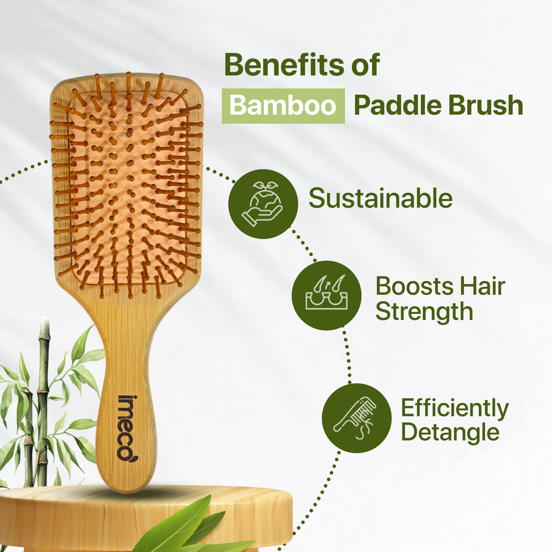 IMECO Bamboo Paddle Hairbrush - Natural Wooden Comb - Anti-Static - Detangling - Ideal for Men & Women
