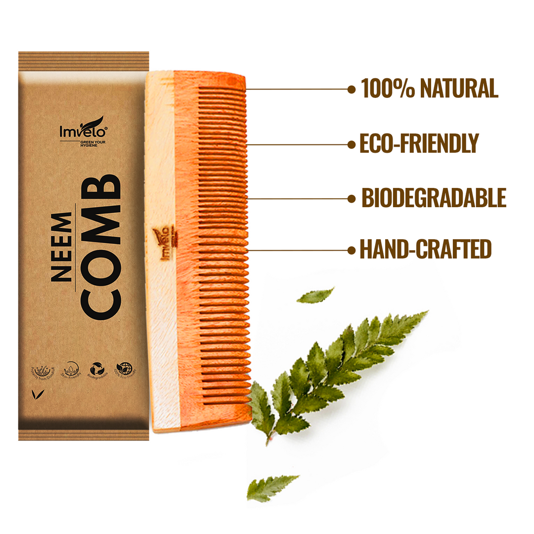Imvelo Neem Comb Set for Women & Men - Wooden Comb for Women Hair Growth, Anti Hairfall, Dandruff Remover Comb, Hair Comb for Men - Frizz Control, Straightener Combs