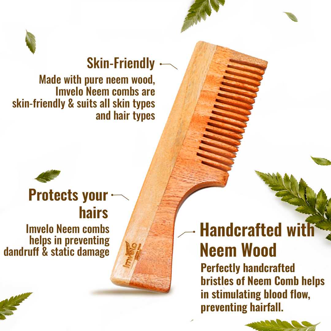 Imvelo Neem Comb Set for Women & Men - Wooden Comb for Women Hair Growth, Anti Hairfall, Dandruff Remover Comb, Hair Comb for Men - Frizz Control, Straightener Combs