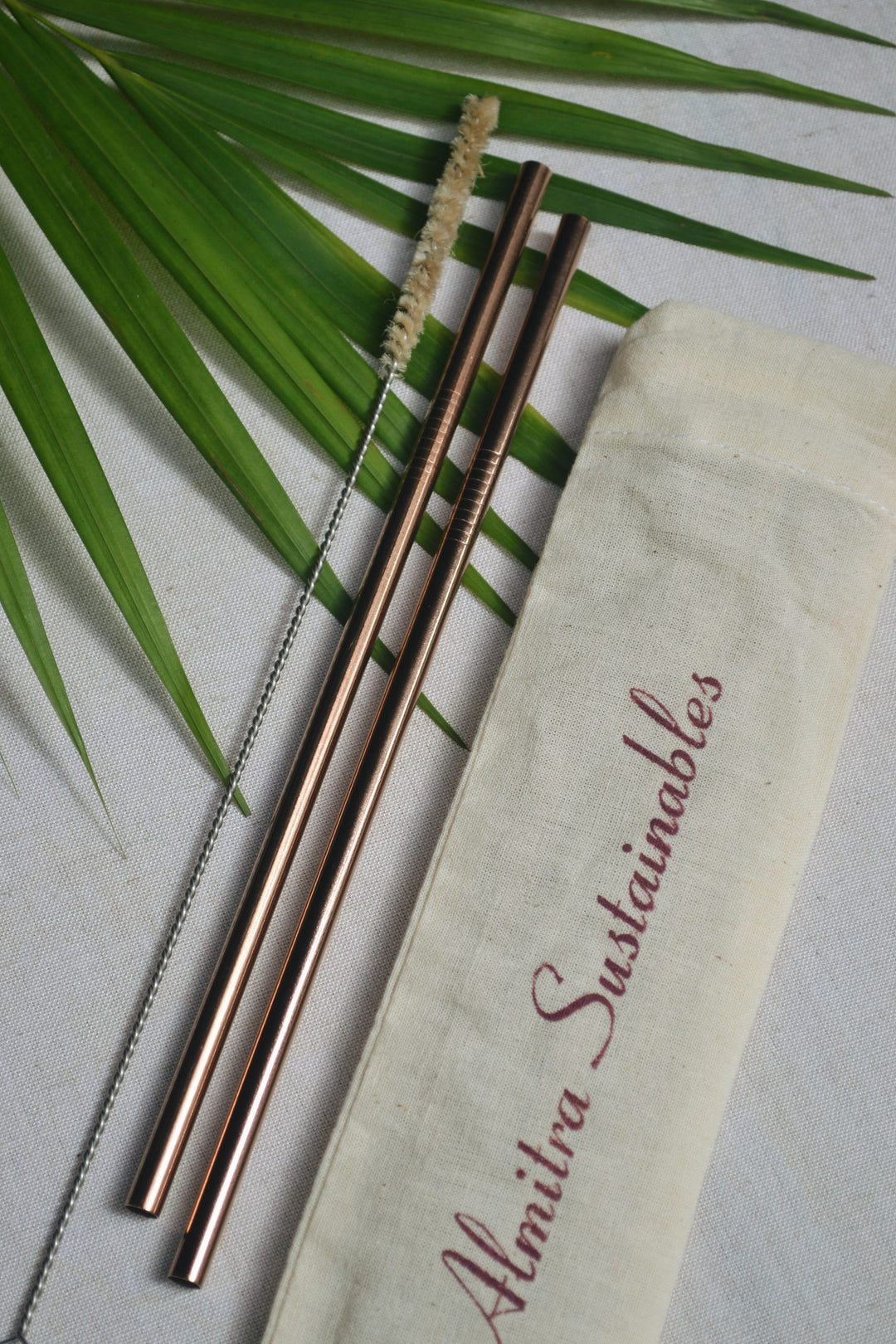 Almitra Sustainables Reusable Copper Straw (Straight) Pack of 2 with Cleaner