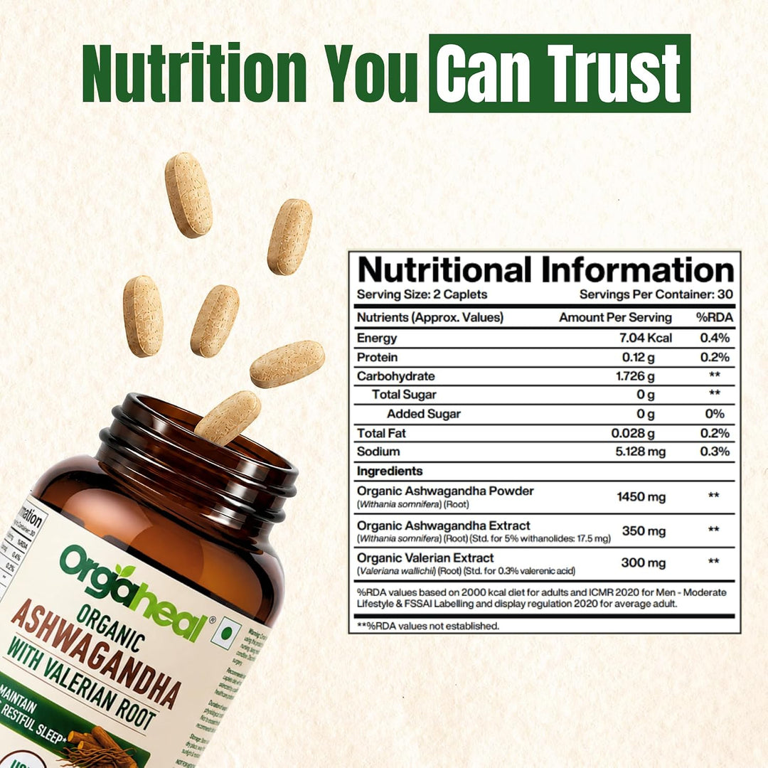 Organic Ashwagandha Caplets | 60 Caplets