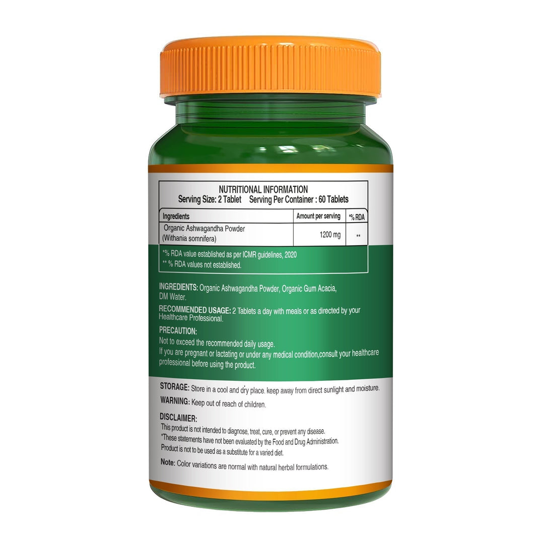 Organic Ashwagandha Tablets 120 Count | Stress Relief, Sleep & Vitality
