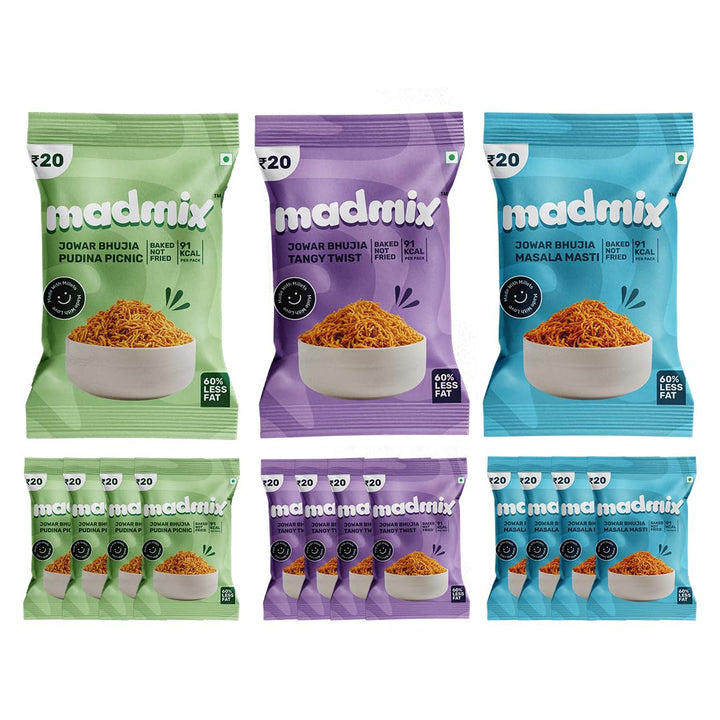 Madmix Assorted Bhujia Combo - Jowar Bhujia 25 Gms (Pack of 15)