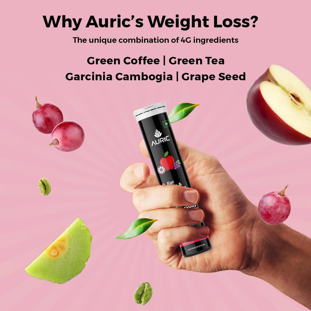 Auric Get Slim Effervescent | 20 Tablets Power of Green Coffee, Green Tea, Grape Seed & Garcinia Cambogia | For Men & Women - Suspire
