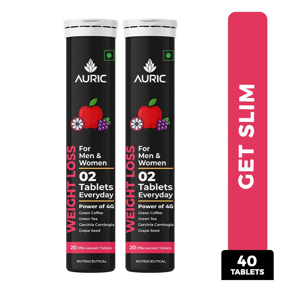 Auric Get Slim Effervescent | 20 Tablets Power of Green Coffee, Green Tea, Grape Seed & Garcinia Cambogia | For Men & Women - Suspire