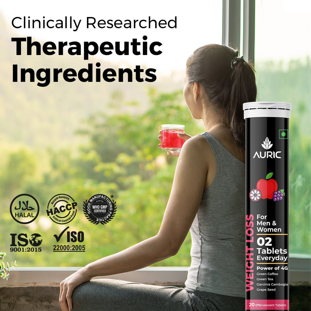 Auric Get Slim Effervescent | 20 Tablets Power of Green Coffee, Green Tea, Grape Seed & Garcinia Cambogia | For Men & Women - Suspire