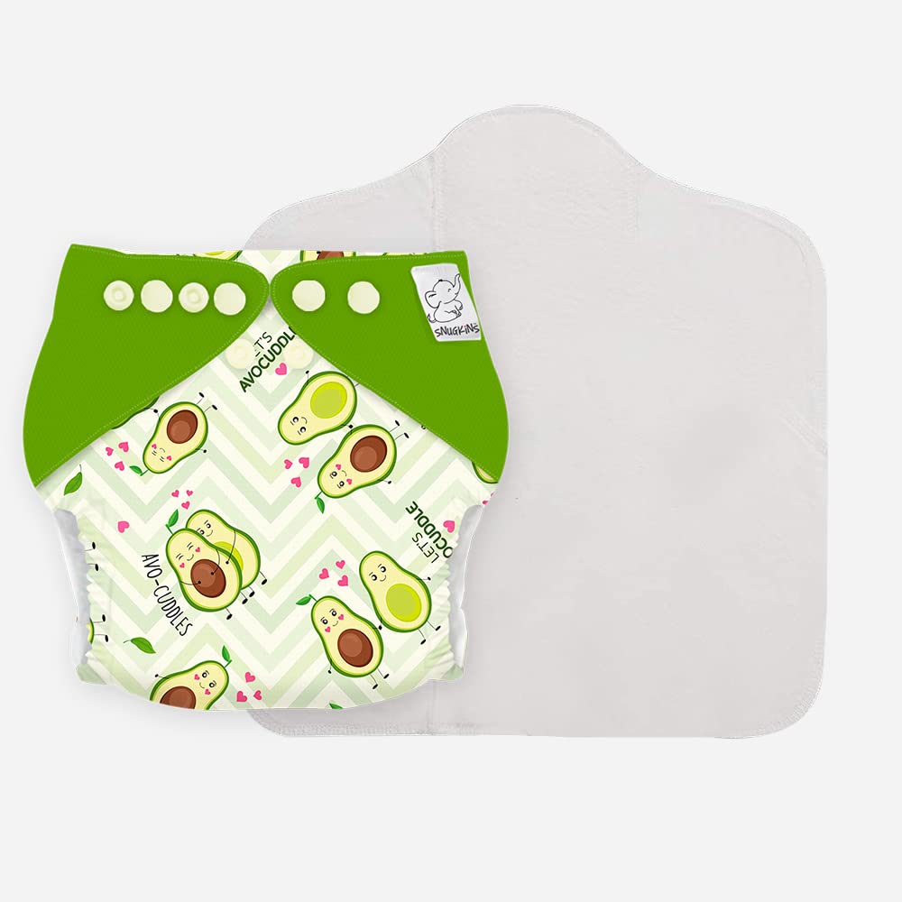 Snugkins 100% Organic Cotton Reusable Cloth Diaper With Prefold Pad for New Born Babies - Pack 1
