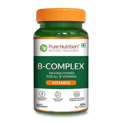B Complex with Essential Vitamins B1, B2, B3, B5, B6, B7, B9, B12 - 60 Tablets  | Supports Energy, Metabolism, and Overall Wellness
