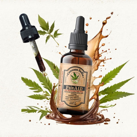 CannazoIndia® Pain Aid - Pain Relief Ayurvedic Oil | 15ml - 3000mg | Premium Medicine For Heavy Pain, Arthritis, Joint Pain |100% Natural Wellness, Vijaya Leaf Extract + Hemp Seed Oil
