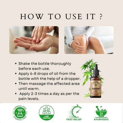 CannazoIndia® Pain Aid - Pain Relief Ayurvedic Oil | 15ml - 3000mg | Premium Medicine For Heavy Pain, Arthritis, Joint Pain |100% Natural Wellness, Vijaya Leaf Extract + Hemp Seed Oil