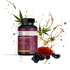 CannazoIndia® Astazen - 500mg - 30 Softgels | Powerful Antioxidants Supplements with Astaxanthin & Hemp Seed Oil | Omega-3, 6, 9 | Healthy Heart & Skin Enhancer, Age Defying | 100% Natural Wellness