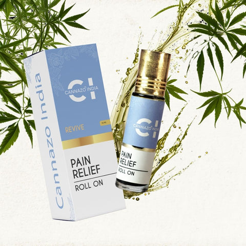 CannazoIndia® Best Pain Relief - Roll On | Revive-10ml | Ultimate Ayurvedic Medicine for Muscular & Nerve Pain |100% Natural, Vijaya Leaf Extract Hemp Seed Oil Lemongrass Eucalyptus Essential Oil | Easy-to-Carry Pocket Roll-On