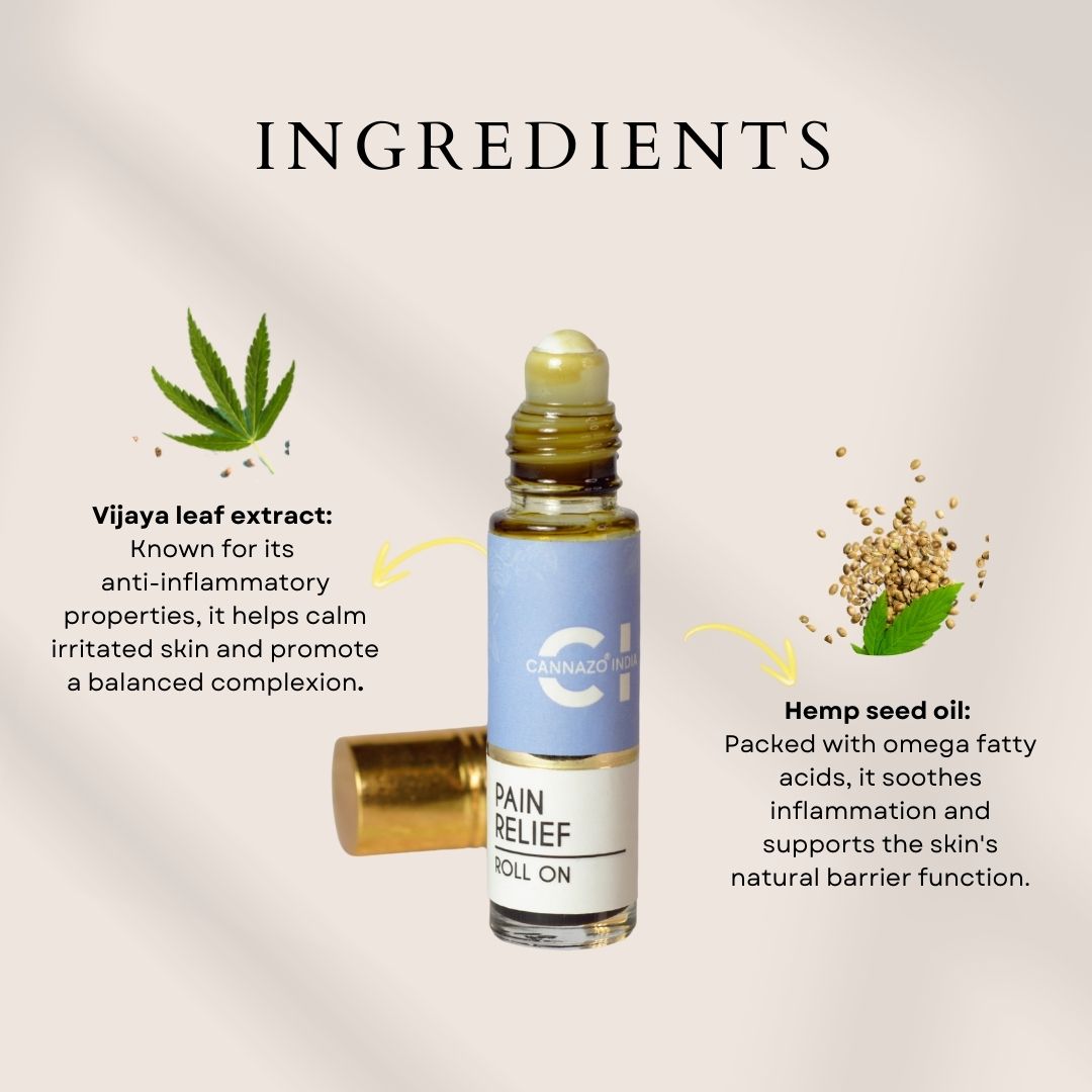 CannazoIndia® Best Pain Relief - Roll On | Revive-10ml | Ultimate Ayurvedic Medicine for Muscular & Nerve Pain |100% Natural, Vijaya Leaf Extract Hemp Seed Oil Lemongrass Eucalyptus Essential Oil | Easy-to-Carry Pocket Roll-On
