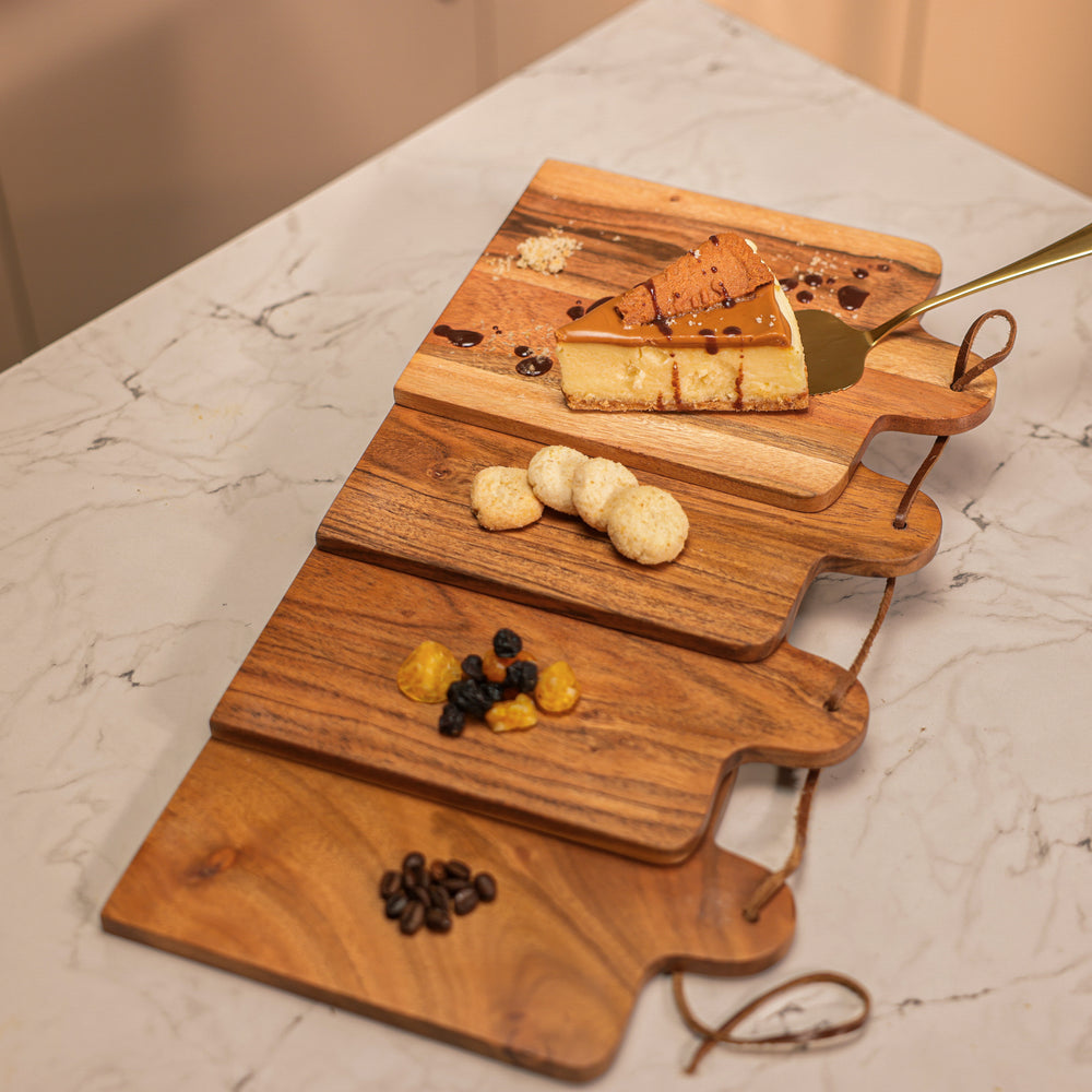 Ireka Homes Multi-Purpose Earthstone Serving Boards - Premium Acacia Wood Boards - Decorative Kitchen Boards for Serving Snacks, Appetizers, and Cheese (Set of 4)