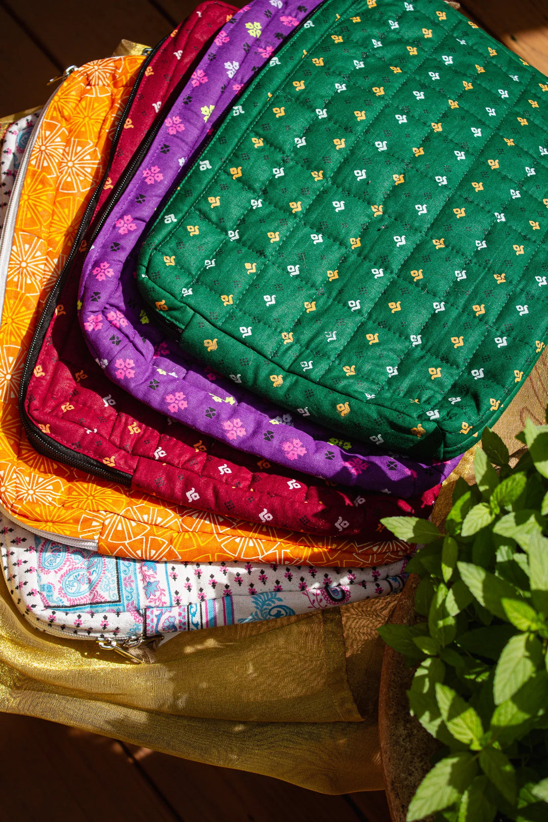 Pravaah Punh Quilted Cotton Laptop Sleeve with Zip Pocket, Assorted Prints