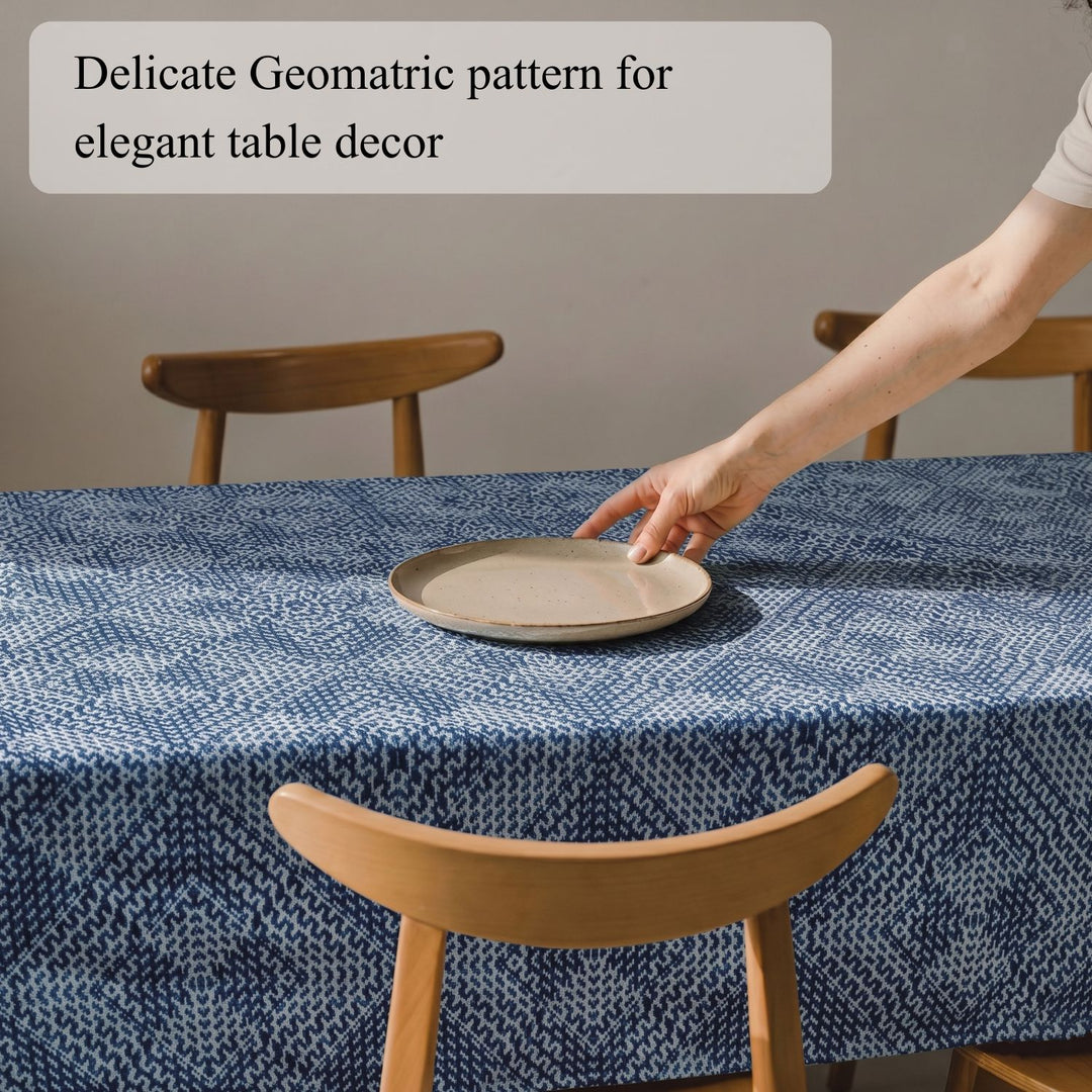 Blue Printed Design Dining Table Cover for 4-6 Seater Dining Table
