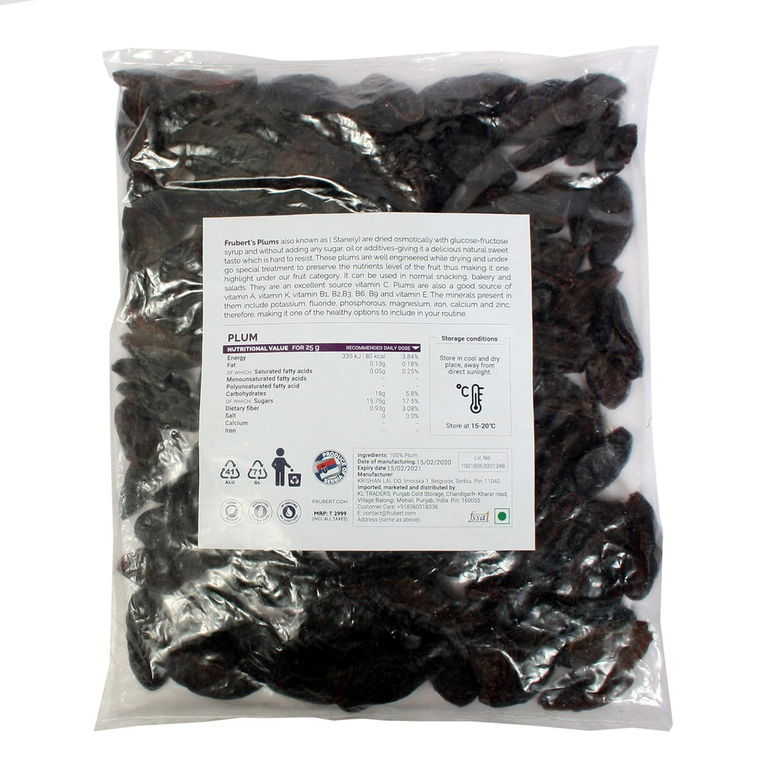 Frubert Healthy European Dried Plums - 1Kg(Gluten Free, Vegan and No Preservative)