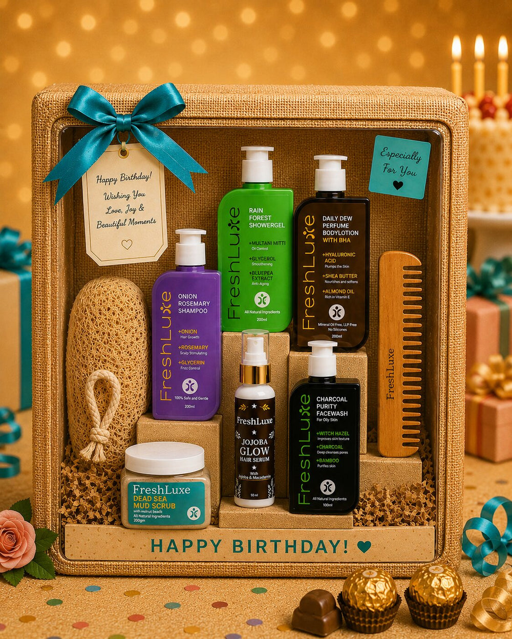 FreshLuxe Gift Hamper for Men Birthday Special - Gift Set for Him | Box, Basket & Birthday Hamper for Boyfriend | Grooming Kit & Skin Care Kit for Men - 6-Piece Set