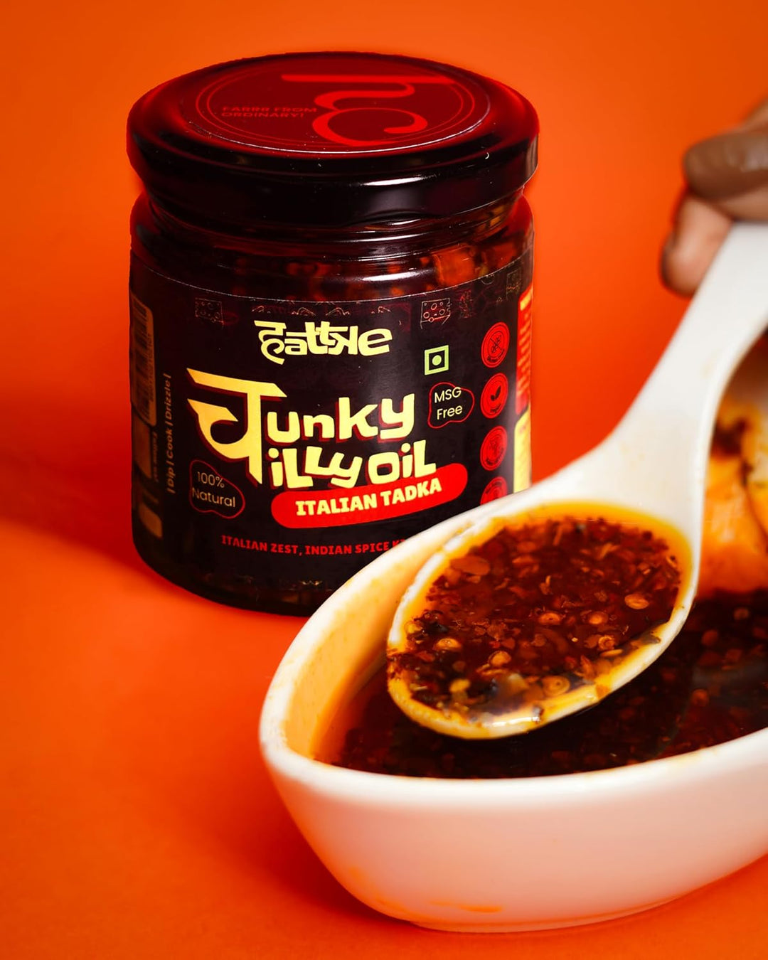 Hattke Chunky Chilli Oil - Italian Tadka 175g | Chilli Oil Perfect for Stir-Fries, Pasta, Pizzas, Sandwiches, Wraps, Toasts | Natural & Fresh Ingredients | No Preservatives | Vegan 175gm