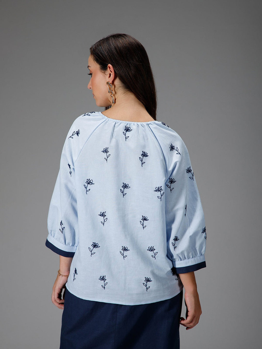 B77 AZURE - Contrast Embroidered Top - Suspire