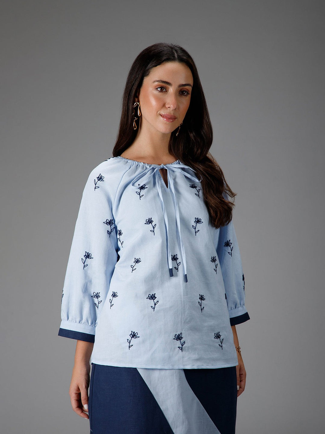 B77 AZURE - Contrast Embroidered Top - Suspire