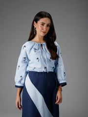 B77 AZURE - Contrast Embroidered Top